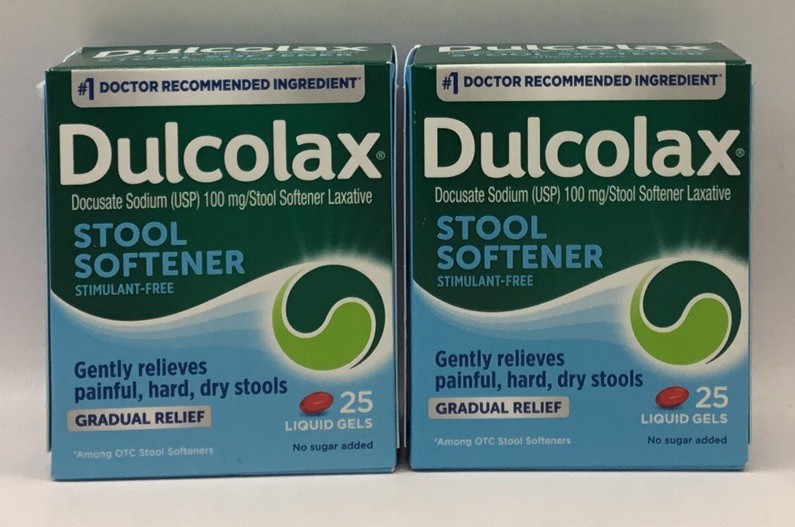 (2) DulcoLax Stool Softener Laxative 100mg 25x2=50 Liquid Gels Exp 8/27