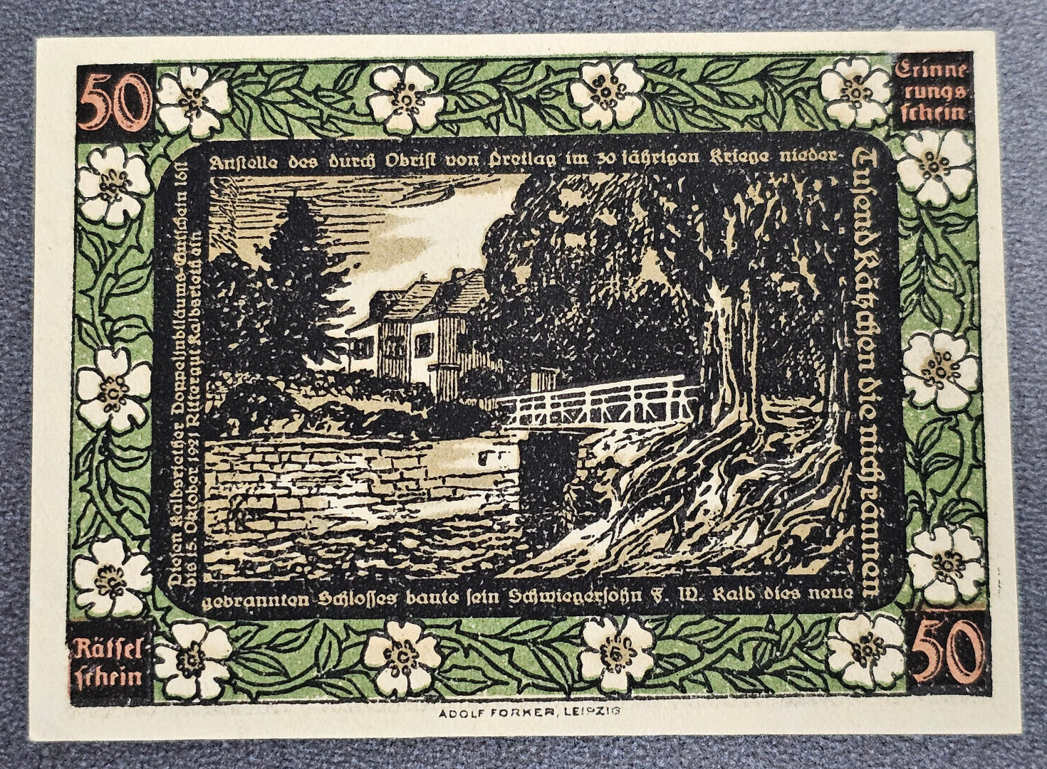 KALBSRIETH RITTERGUT NOTGELD 50 PFENNIG 1921 EMERGENCY MONEY GERMANY [🇩🇪34816]