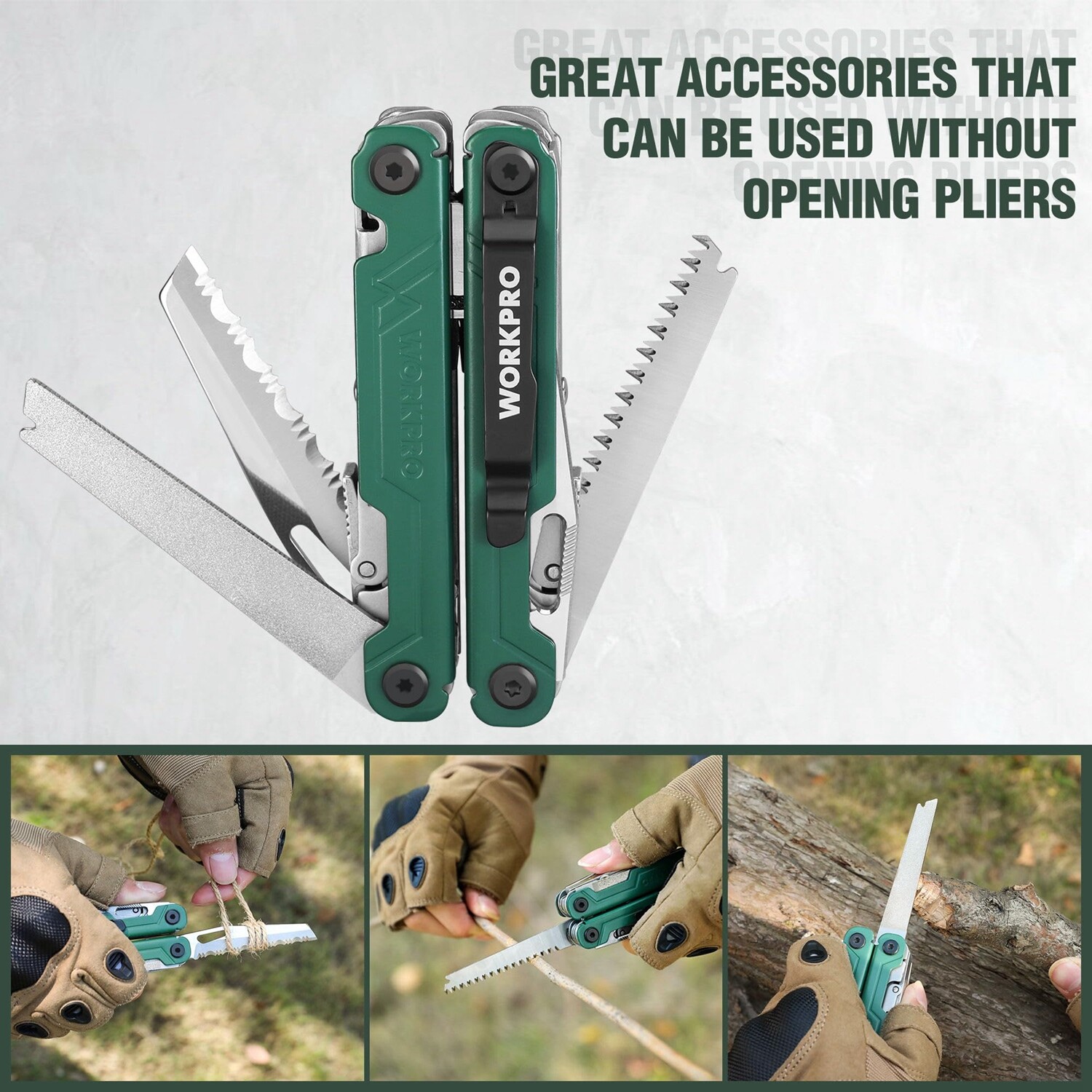WORKPRO 18-in-1 Multitool Plier EDC Multi Tool w/ 2 Safety Lock Stainless Steel