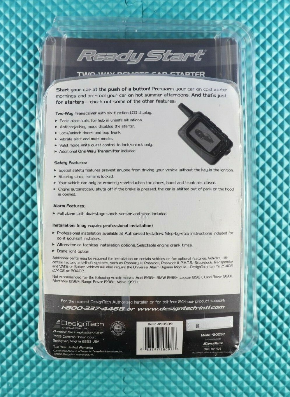 Design Tech Ready Start 490599 Two Way Remote Car Starter Security Keyless Entry