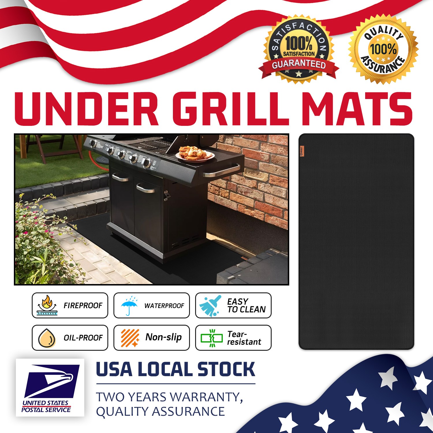 Large 48"x90" under Grill Mats for Outdoor, Fireproof Griddle Mat Easy to carry