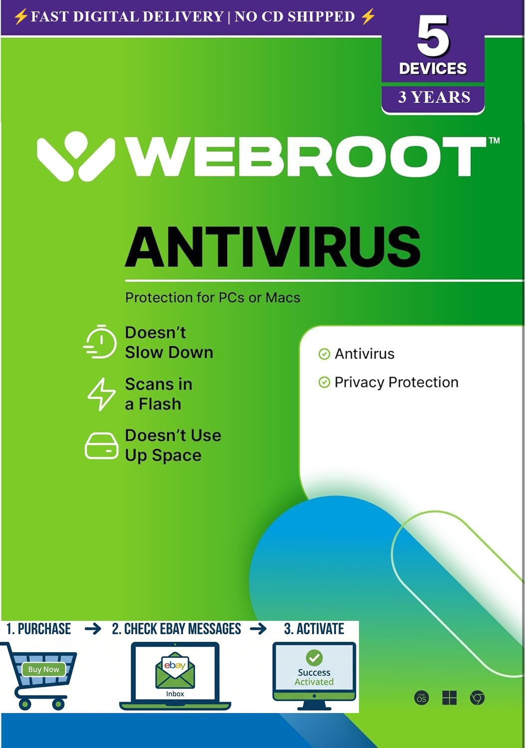 🔥 Webroot Antivirus 2026 | 3 Years 5 Devices | Instant Email Code (no CD)🔥