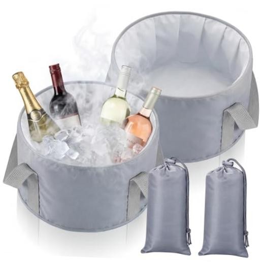 Reallnaive 2 Pcs Cooling Ice Bucket for Parties 15L Large Folding Cooler Gray