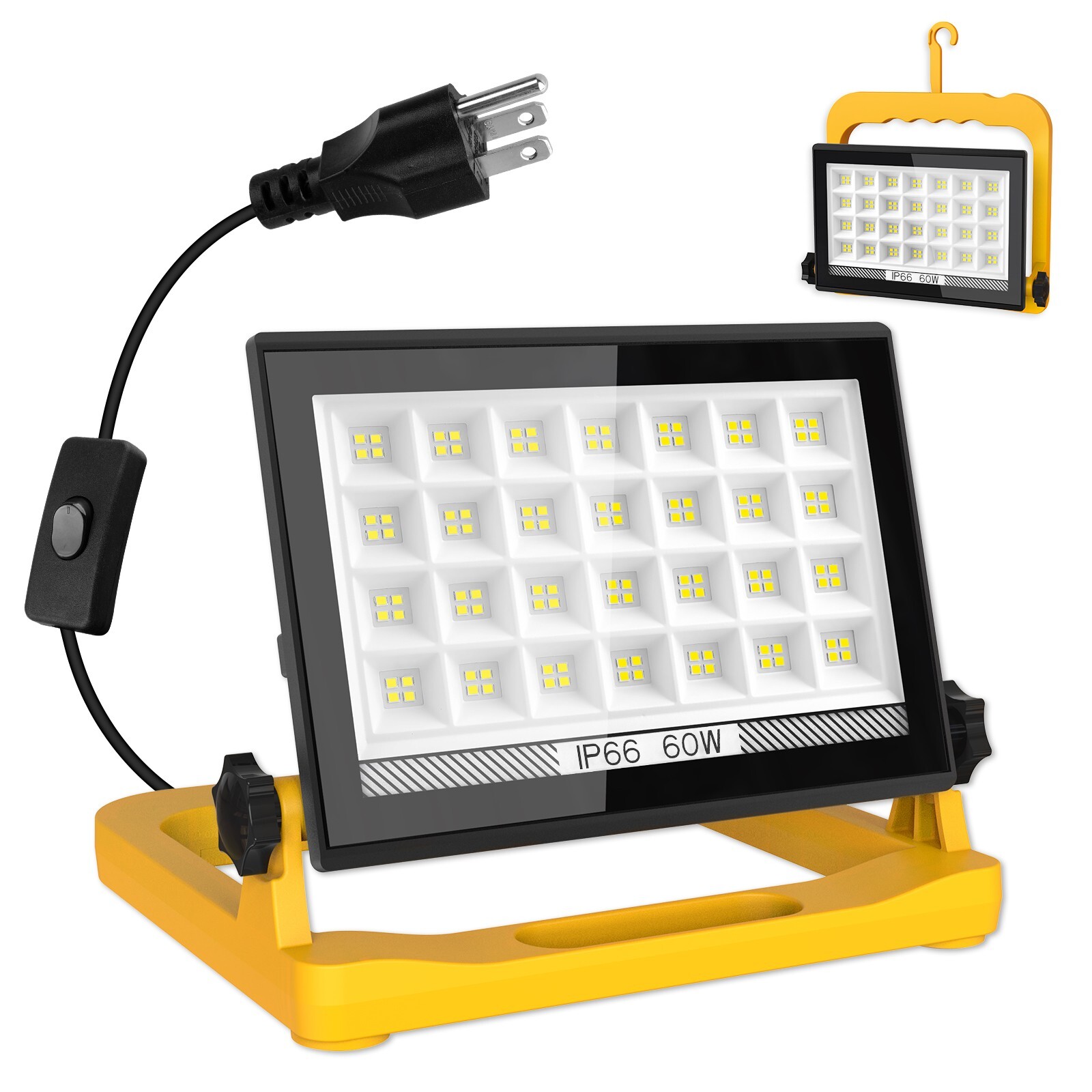 60W LED Work Light Floodlight Stand Portable Emergency Light Garage 3Modes IP66