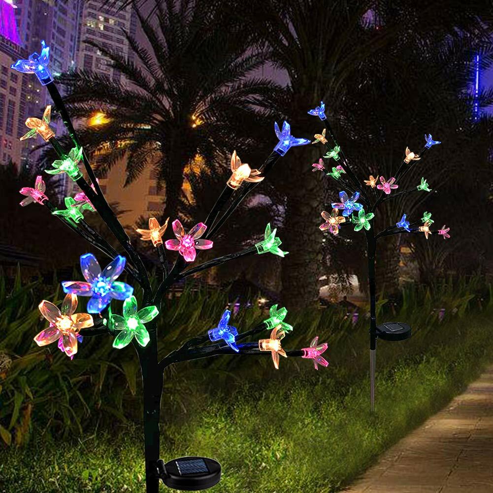 LED Glow Solar Powered Cherry Flowers Lights Garden Outdoor Yard Lawn Lamp Decor
