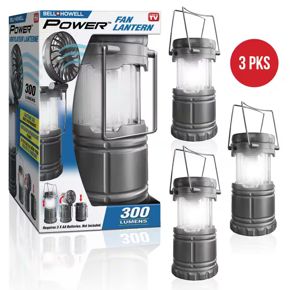 Power Fan Lantern 3-PACK - 300 Lumens High Performance LED Lantern with Flip-Up