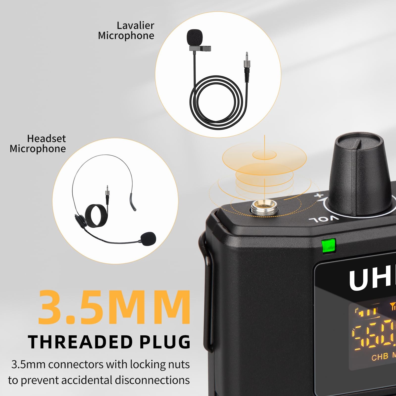 UHF Wireless Microphone Headset System -Wireless Headset Mic System, with Lav...