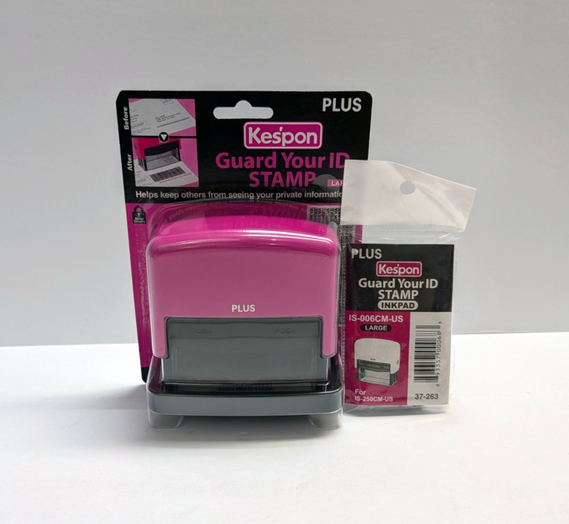 Kes'pon PLUS Guard Your ID Stamp Pink + Inkpad + Camouflage Tape Bundle NEW