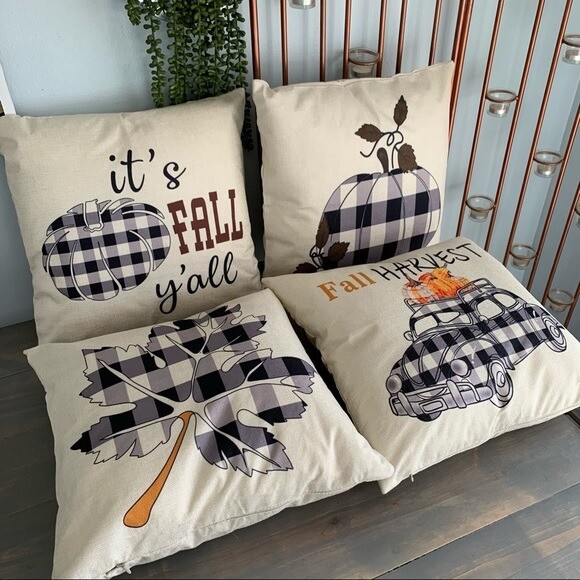 Farmhouse Style Autumn Fall Harvest Pillowcase Set of Four