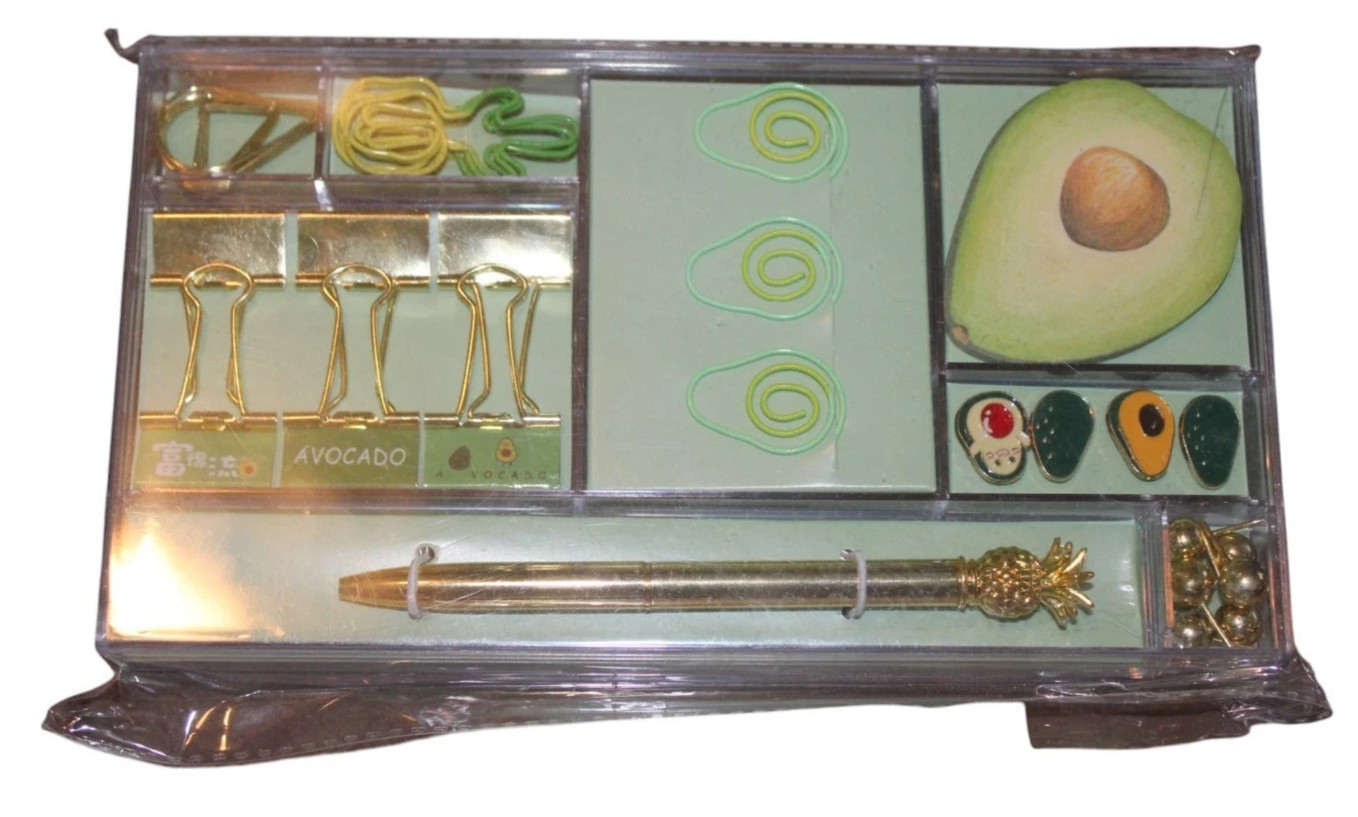 Avocado Desk Set With Desk Trinket Organizer Pen Sticky Notes Clips
