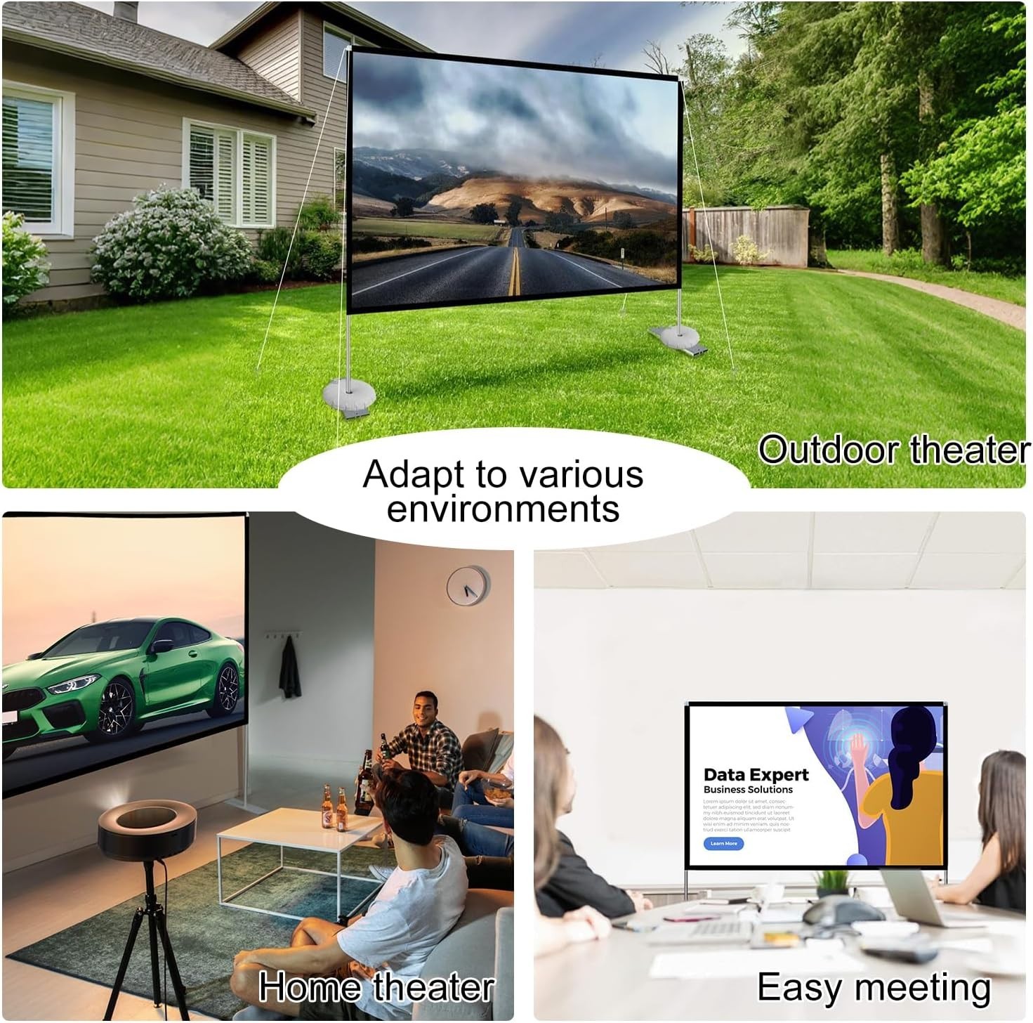 Outdoor Projector Screen with Stand 100 Inch: Portable Projection Screen