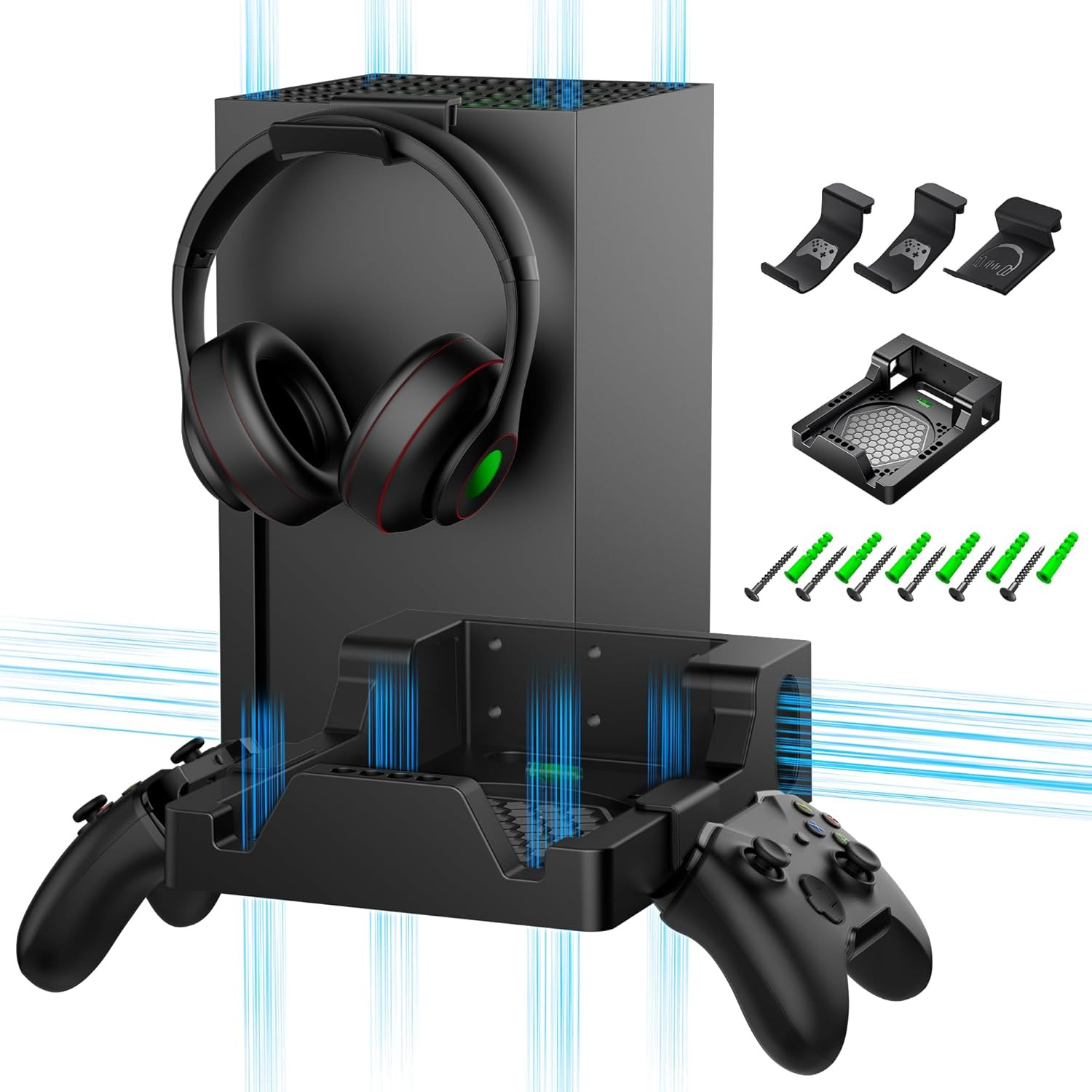 Wall Mount for Xbox Series X - Sturdy Wall Shelf Kit with 2 Controller Holders &