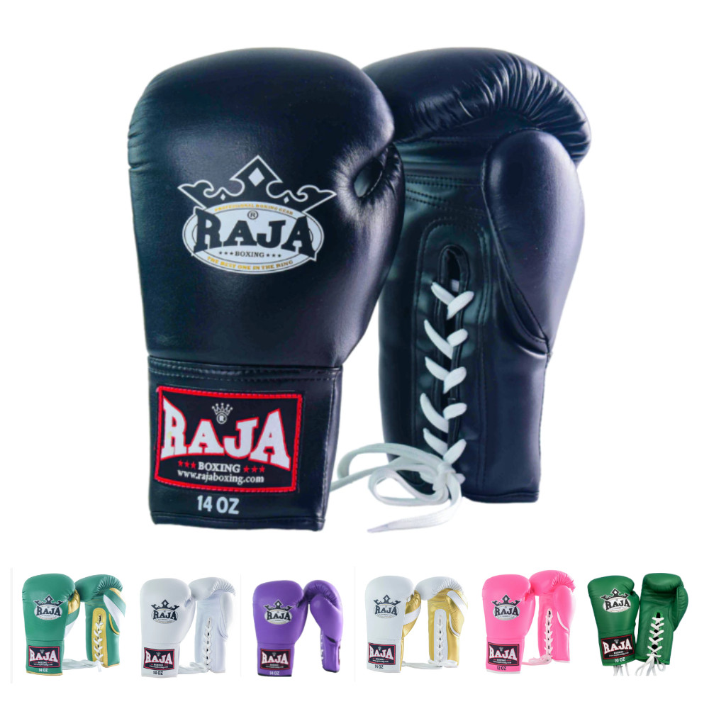 RAJA Lace Up Boxing Gloves Cowhide Leather Muay Thai Sparring Pro Training Handm