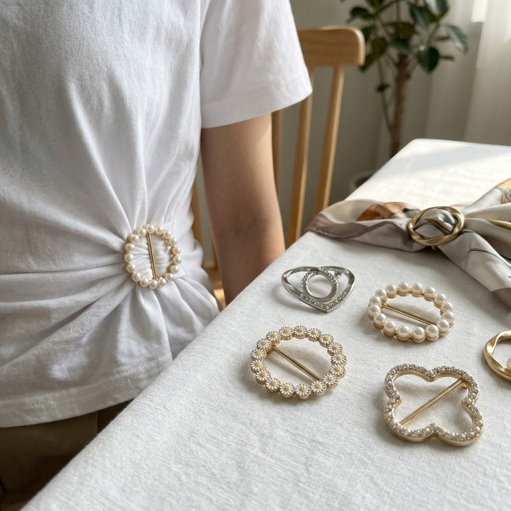 Women Fashion Clothing Buckles Pearl Rhinestone Decor Shirt Scarf Fix Clips