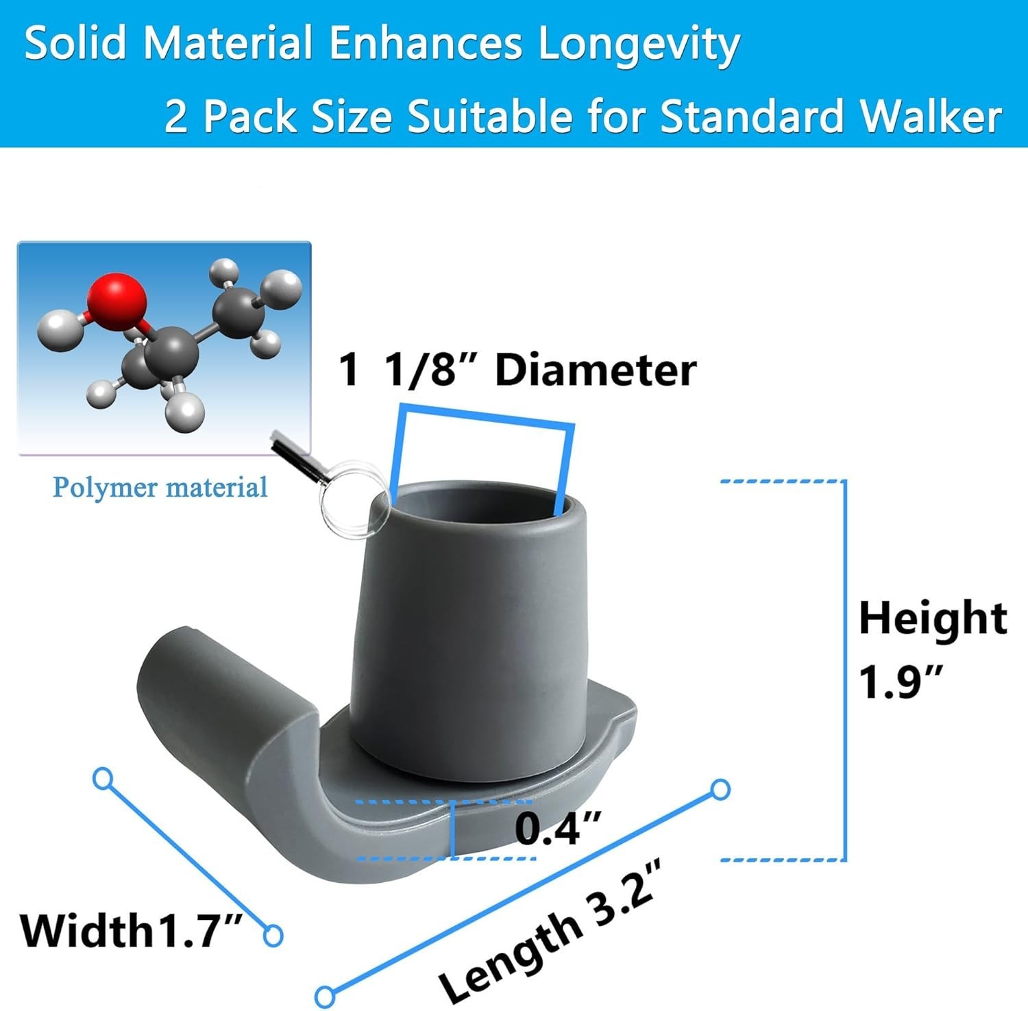 Walker Ski Glides 2 Pack - Universal 1 1/8" Fit Walker Accessories for Senior Fo