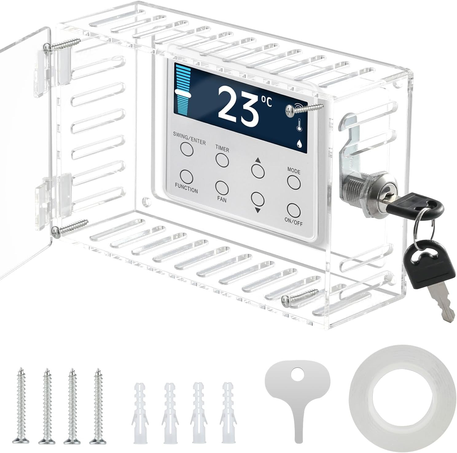 Baby Proof Thermostat Lock Box with Key Clear Wall-Mount Cover