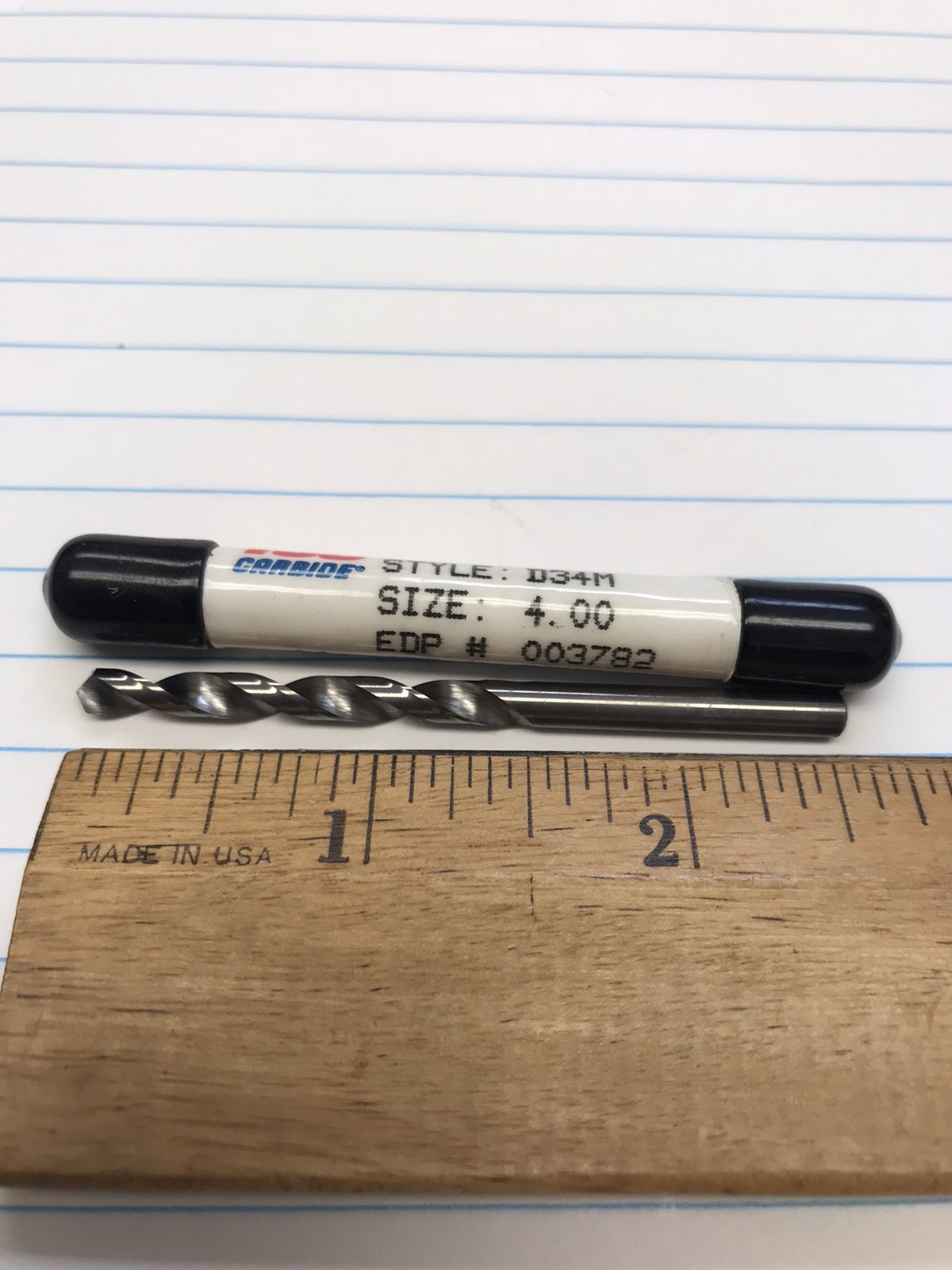 1 pc.  4.00 MM SOLID CARBIDE JOBBER DRILL. TSC USA (loc stk)