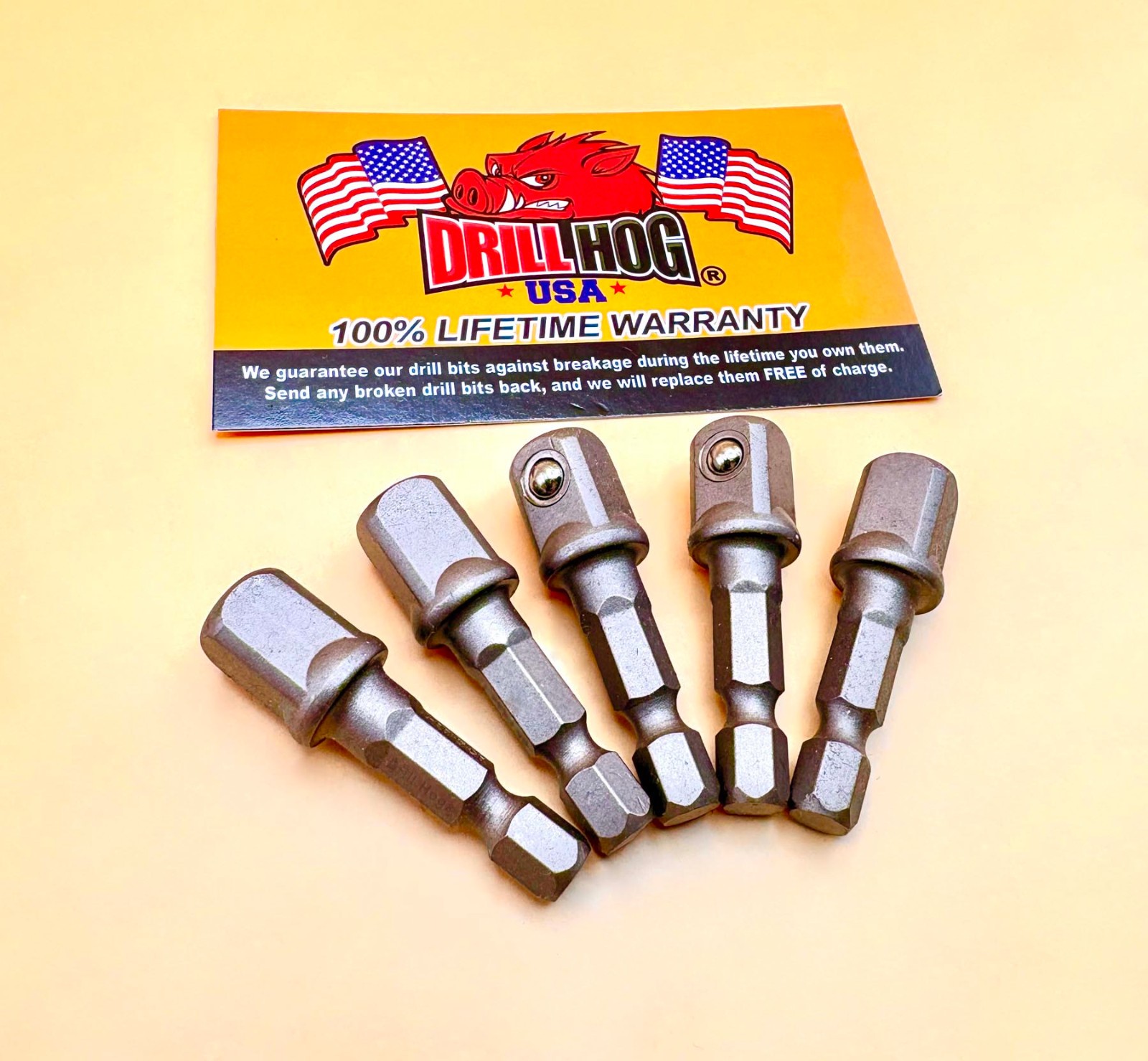 3/8" x 1" Socket Adapter Hex Shank 3/8" Impact Driver Bits 5 Pack Drill Hog®
