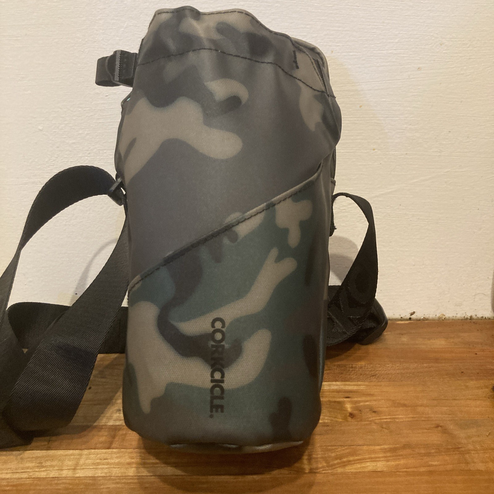 Corkcicle Camo Crossbody Water Bottle Sling Bag w/Padded Pocket & Adj. Pouch