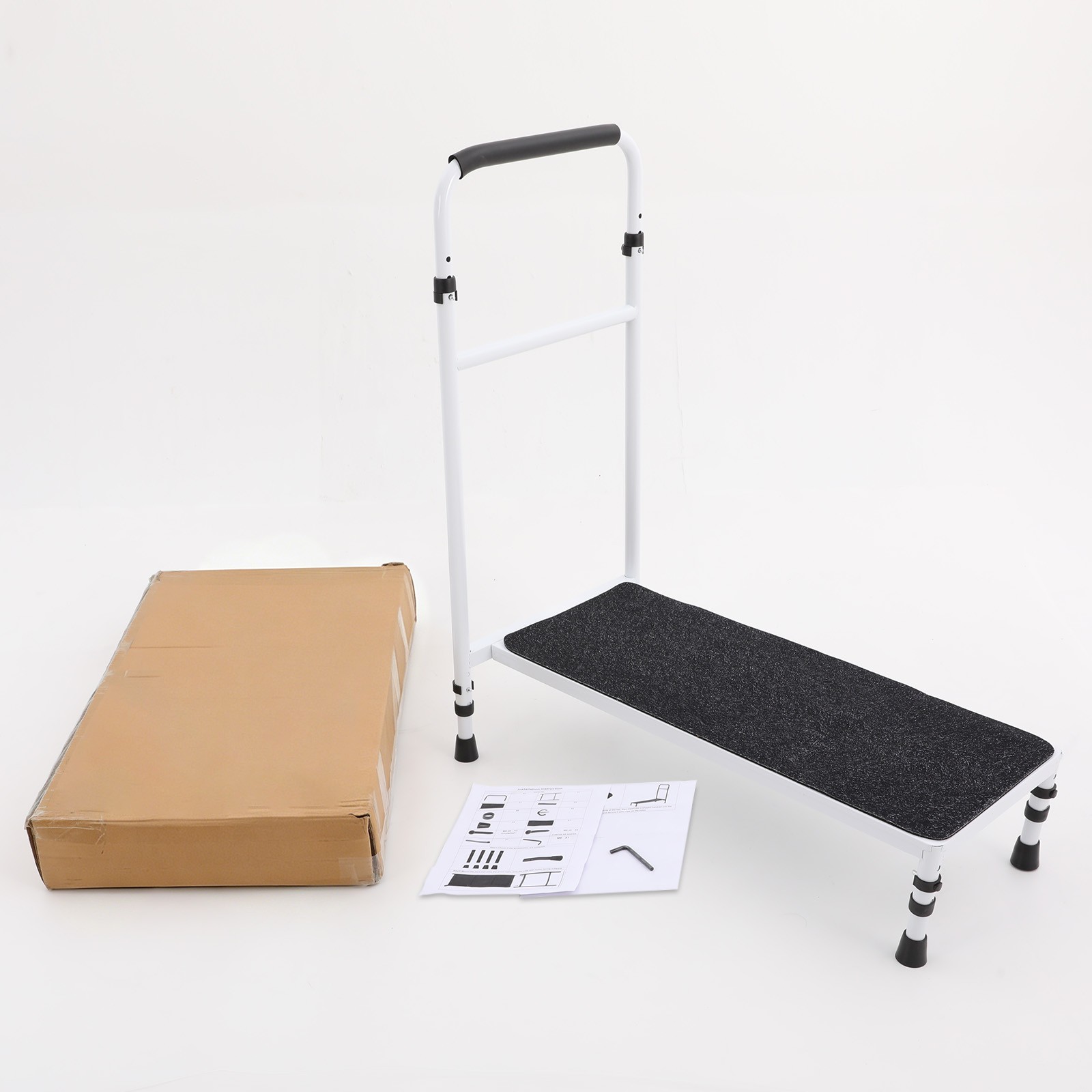 Bedside Step Stool Large Adjustable Height with Stable Assist Rail Bed Step