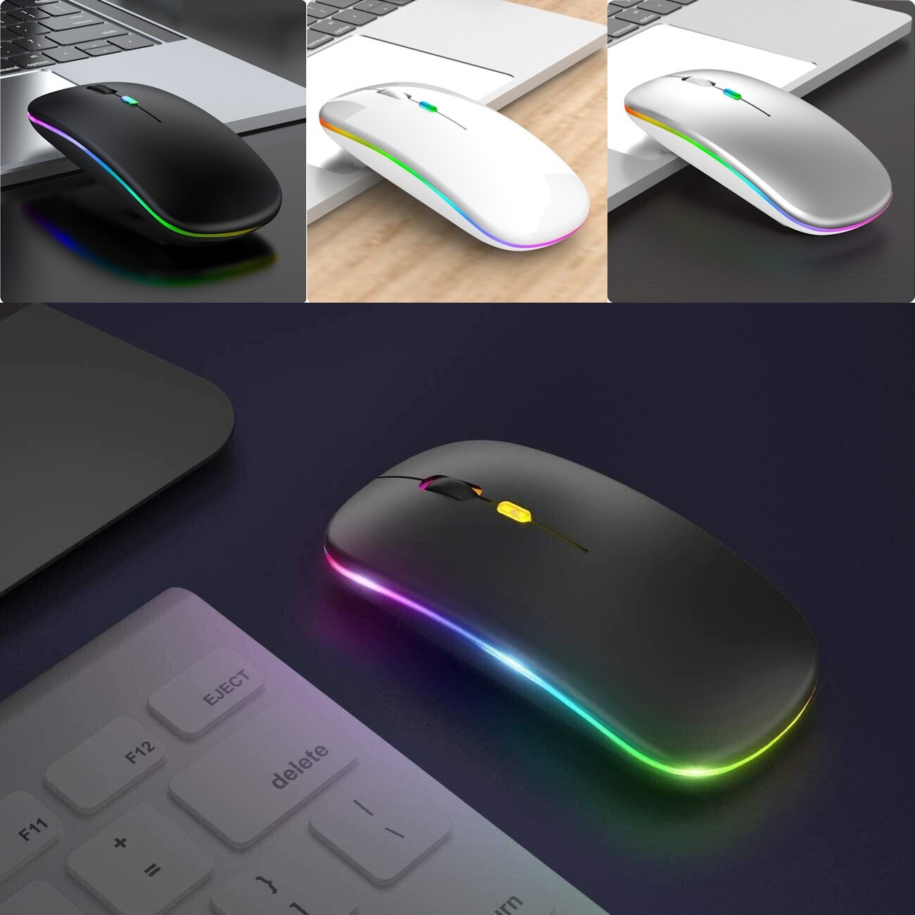 2.4GHz Bluetooth Wireless Optical Mouse USB Rechargeable RGB Mice for PC Laptop