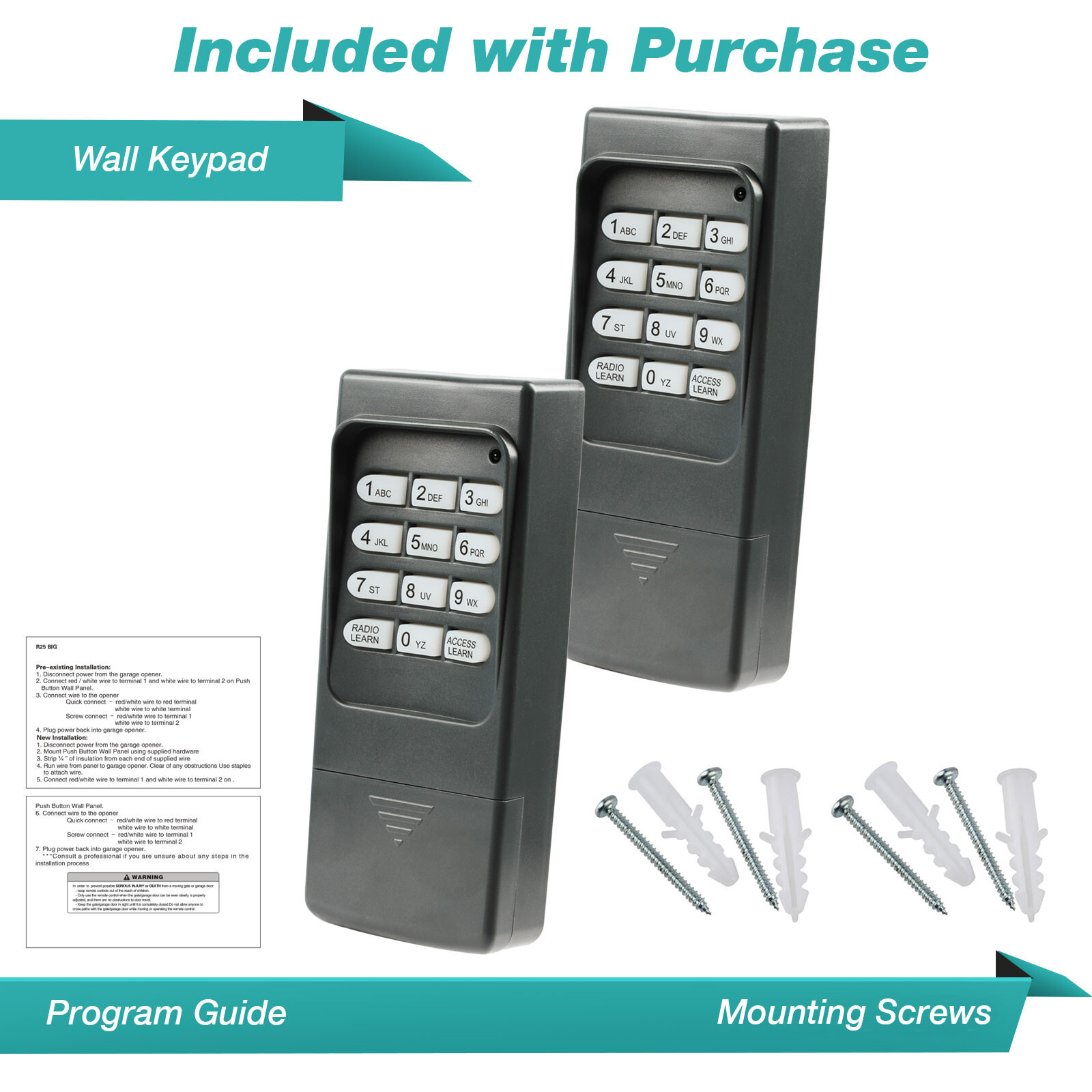 2 Replacement Garage Door Opener Wireless Wall Keypad for Multi Code 420001