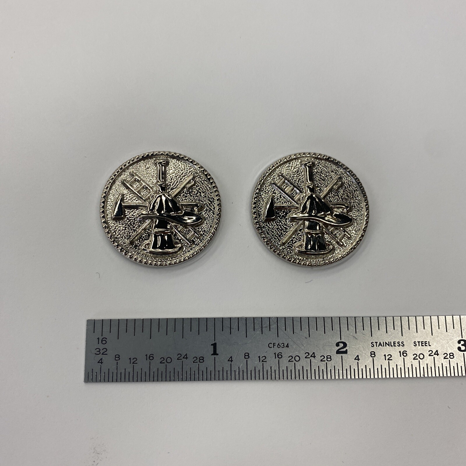 Silver Fire Dept Scramble In Disc -  Collar Brads Pin- NEW - Rank Insignia