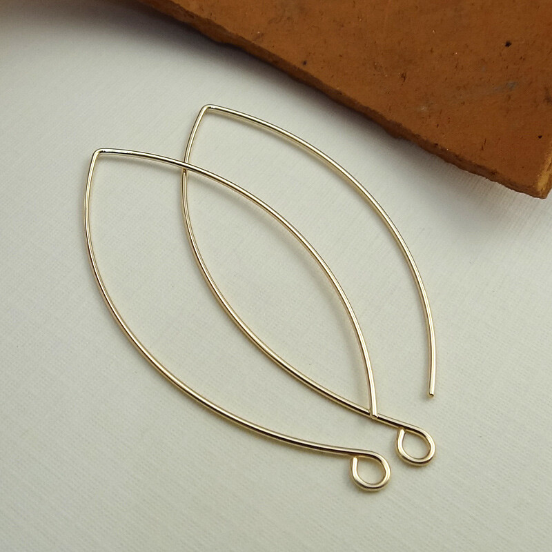 Gold Filled 2" Ear Hooks - 14/20 Yellow Gold Filled - Leaf Style Large Ear Wires