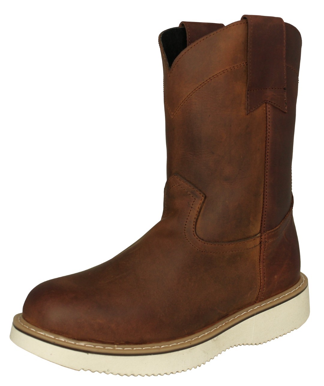 Mens Genuine Leather Work Boots Soft Toe Cognac Pull On Hombre Botas Trabajo