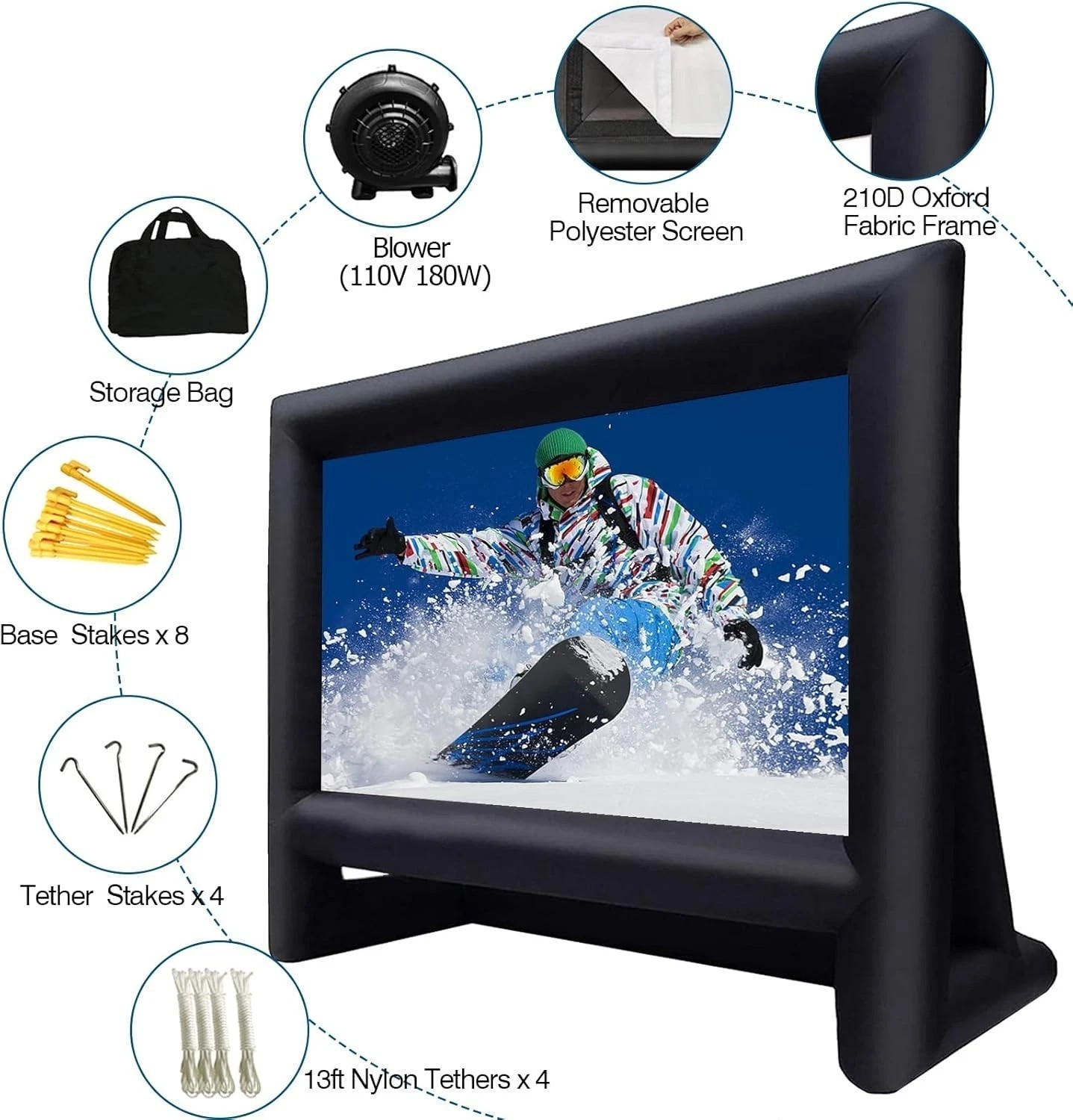 Large 16ft Inflatable Projection Screen with Quick Inflate Blower - Easy Setup