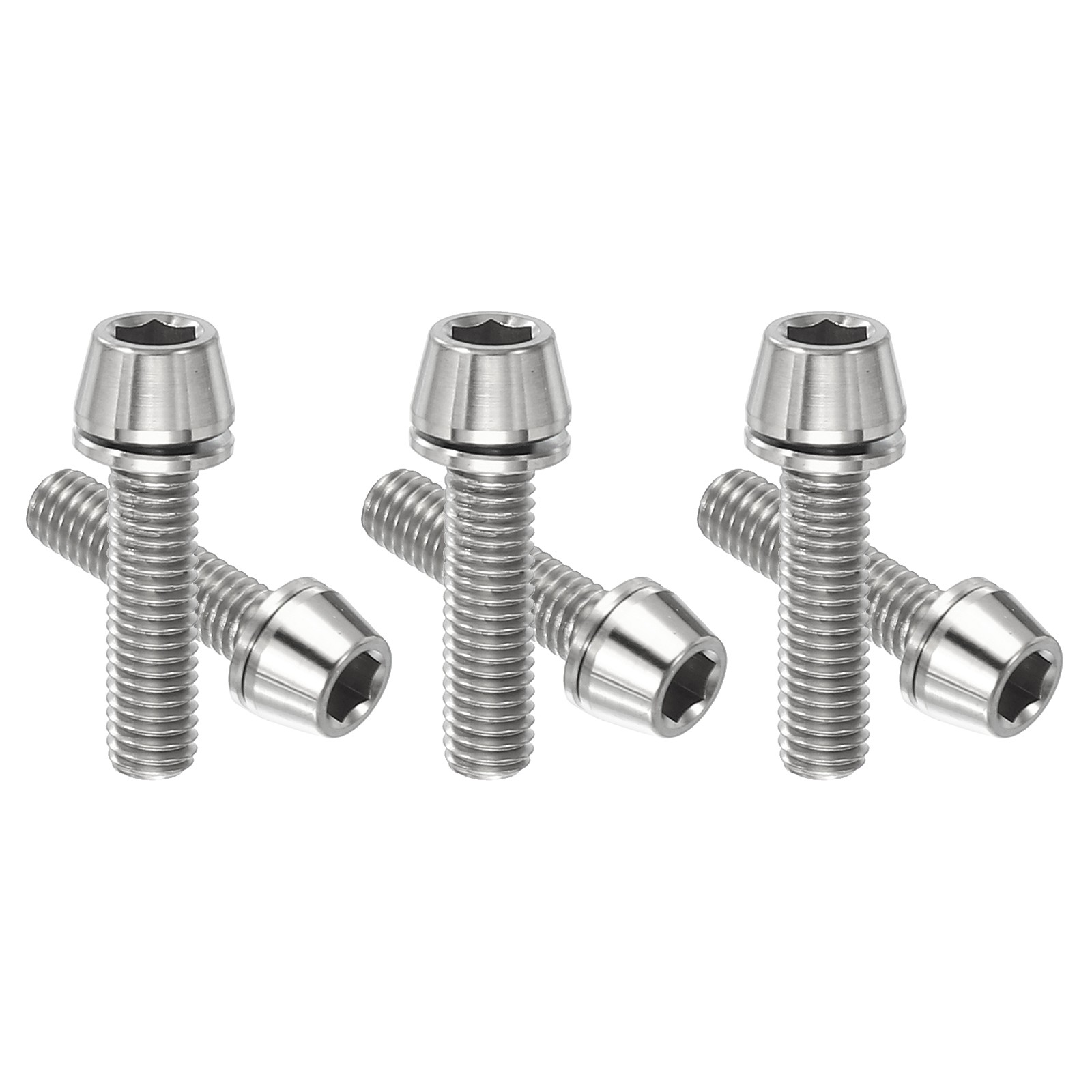 6Pcs M5x20mm Titanium Bike Stem Bolt Hex Tapered Head Bolt with Washer Silver
