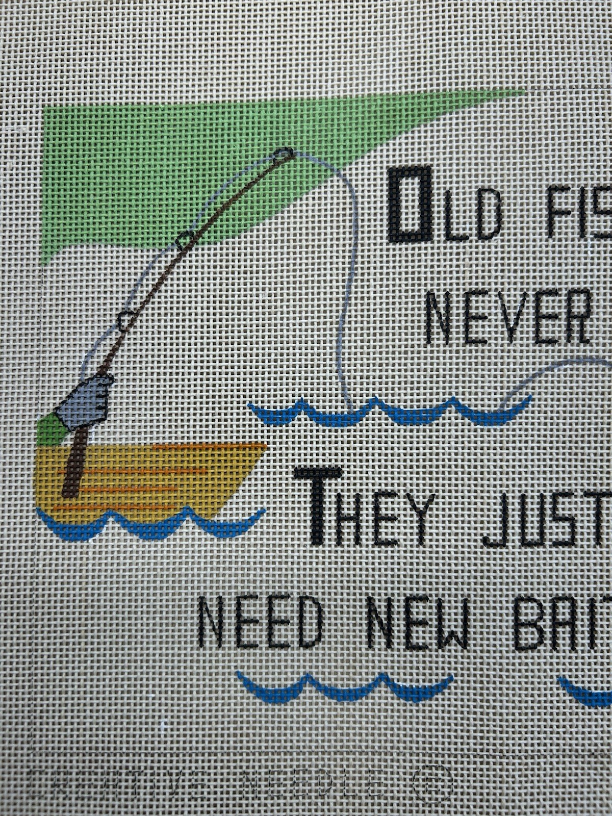 Fisherman Poem Needlepoint Canvas Colorful Pattern Hand Painted Creative Design