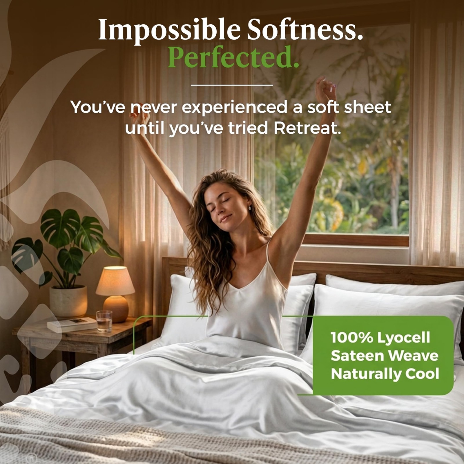 Retreat 4-Piece Sateen Sheet Set | White | King | Lyocell Material | Breathab...