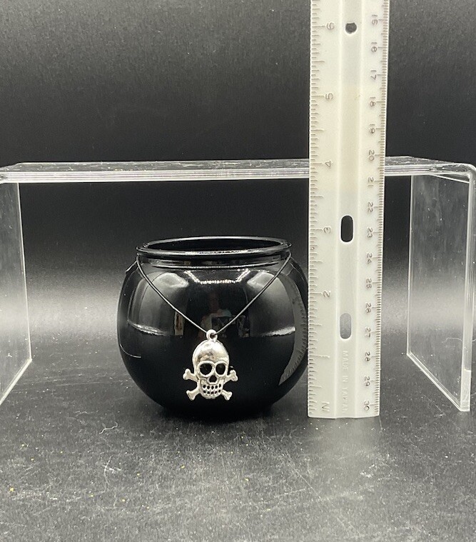 HALLOWEEN GLASS BLACK CAULDRON WITH SKULL