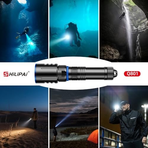 Scuba Diving Flashlight Dive Torch,High Lumens Black With Blue Accent