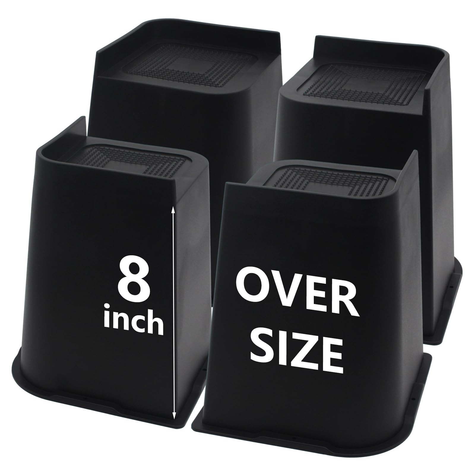 Bed Risers 8 inch Heavy Duty, 4 Pack Oversized Furniture Risers, Black Bed Li...
