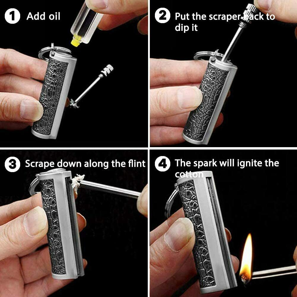 2PCS Fire Starter Emergency Tool Flint Match Lighter Camping Survival Keychain