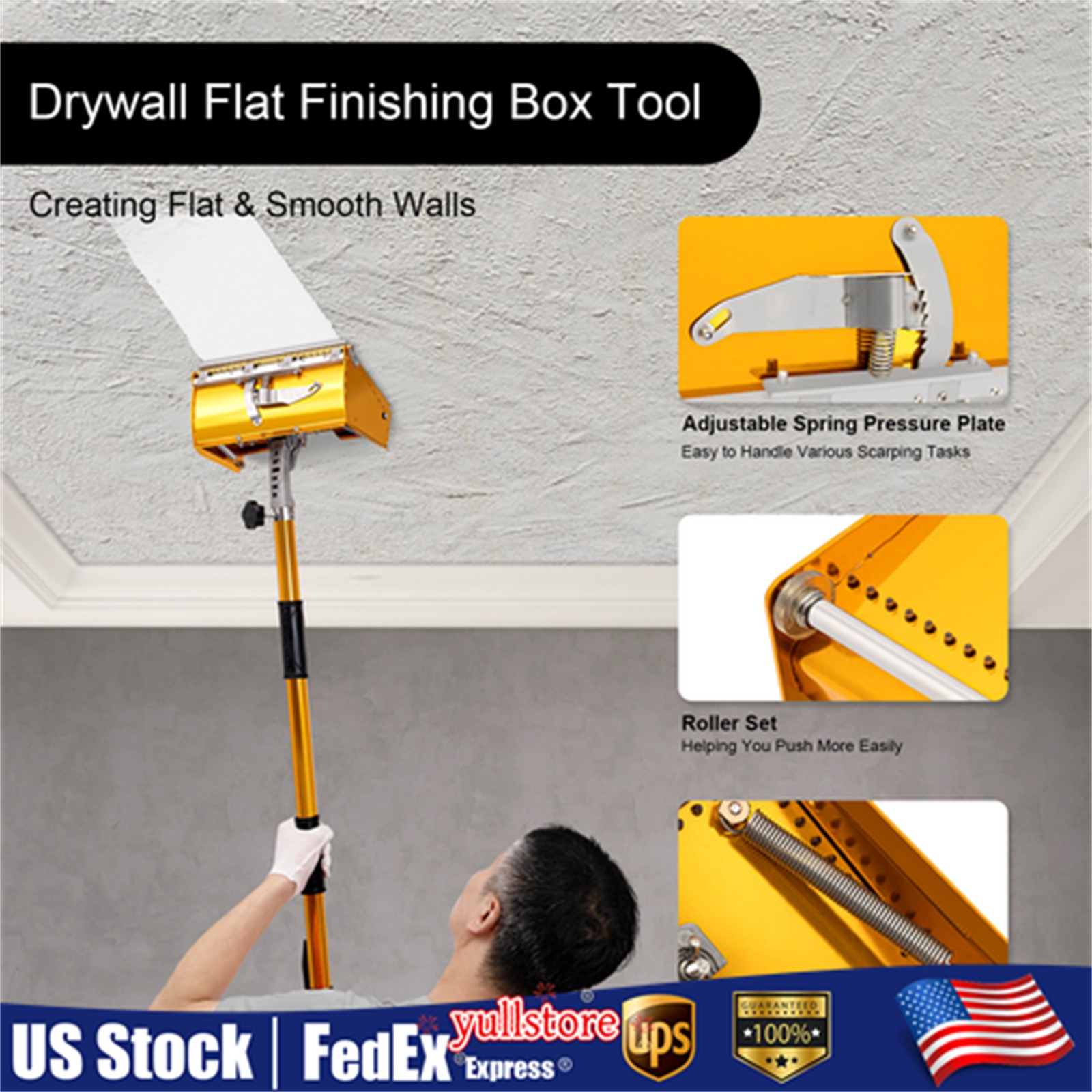 10" Professional Drywall Flat Finishing Box Tool w/ 40-64 Inch Adjustable Handle