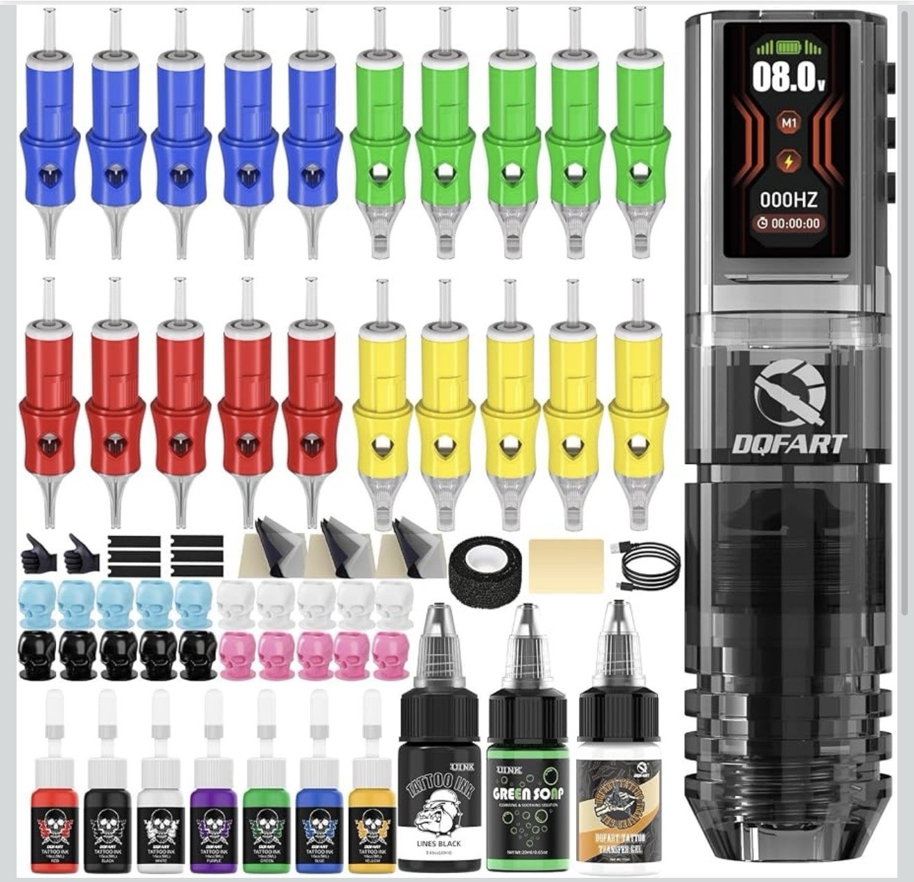 Wireless Rotary Pen Tattoo Machine Pen Starter Kit Bundle PMU (Black)