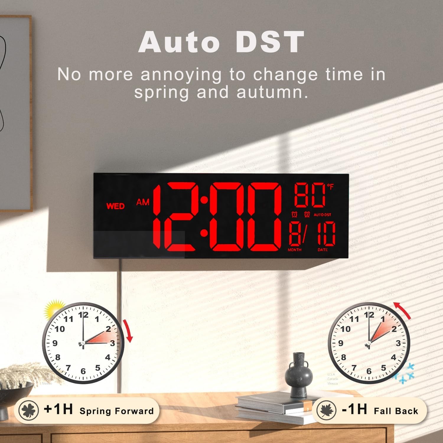 JALL 16" Large Digital Wall Mount Clock, Count Down Timer, Alarm, Big LED, DS...