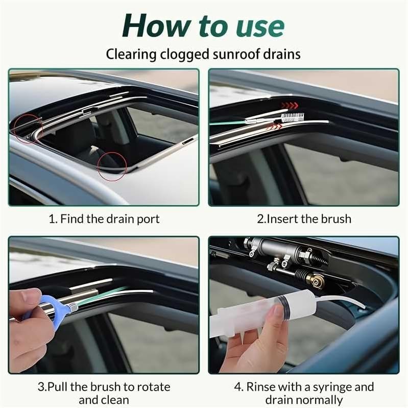 3 Pcs Auto Sunroof Drain Cleaning Tool, 120 Inch Long Flexible Tube Cleaning Bru