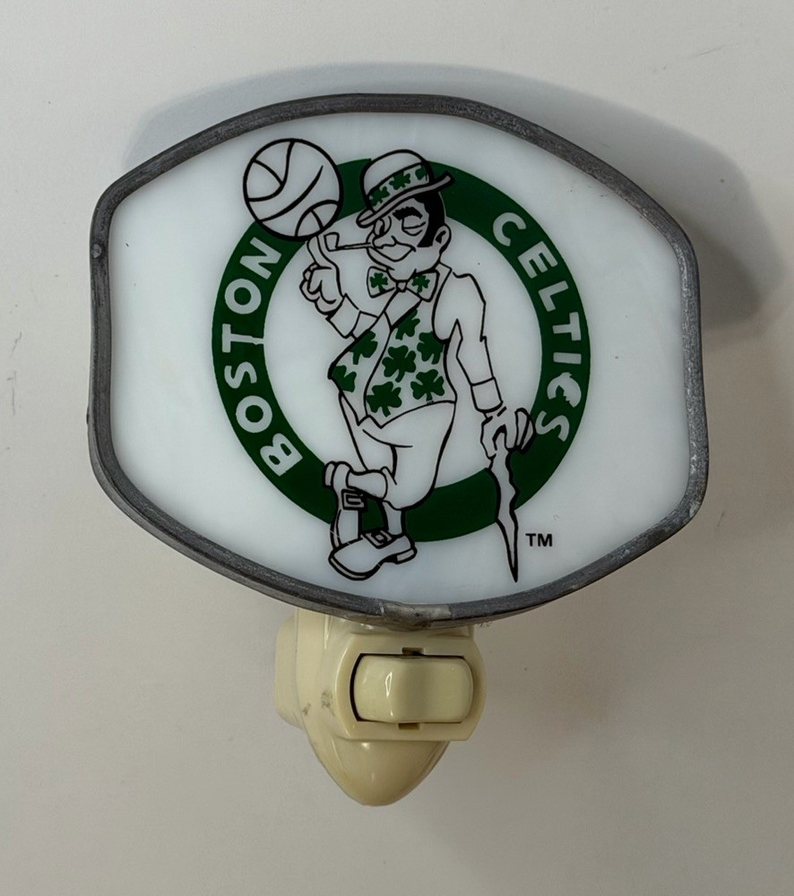 RARE Vintage Boston Celtics Art Glass Nightlight Plug In Works Eagle Brand EUC