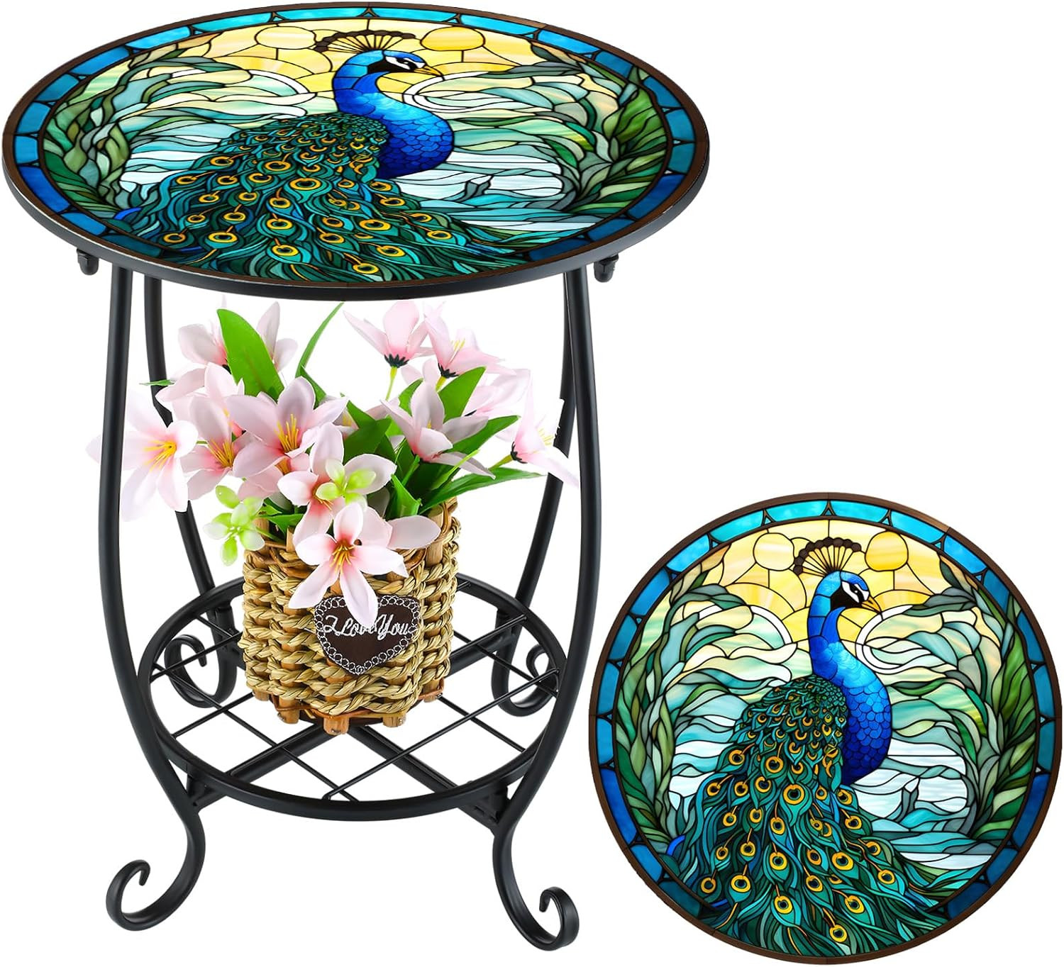 Outdoor Side Table round Small Mosaic Patio Accent Indoor End Plant Coffee Tea T