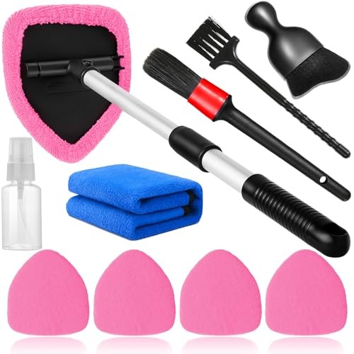 10pcs Windshield Cleaning Tool Inside Car Window Cleaner Wash Kit with 4 Pink