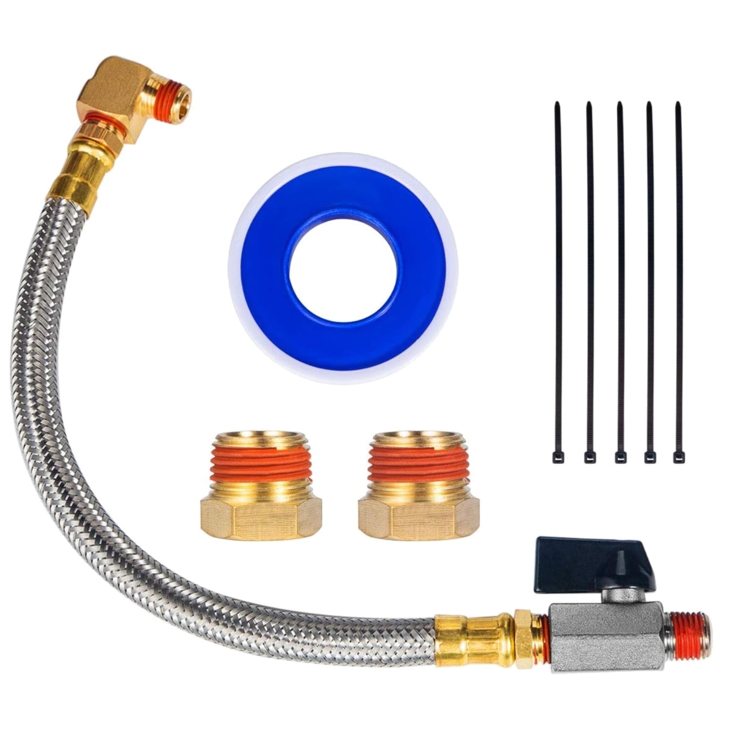 Extended Tank Drain Valve Kit 10in Steel Hose Brass Ball Valve Fittings