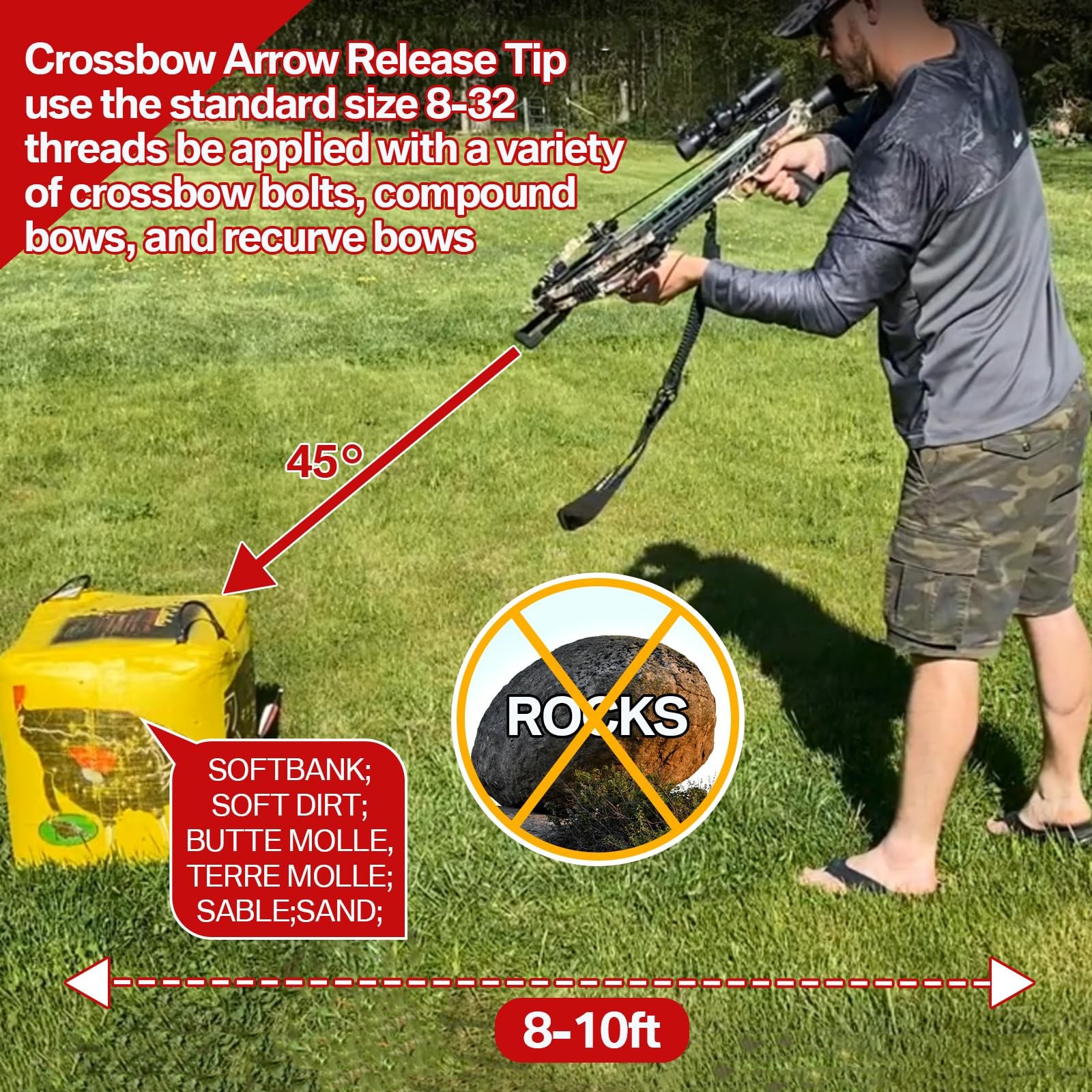 Feekoon 2 Pack Crossbow Bolt Decocking Head, Point Red