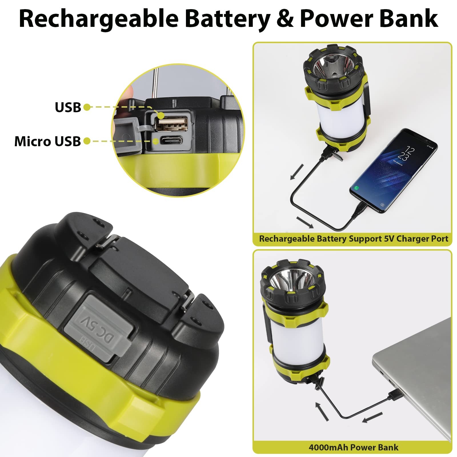 1 Pack Camping Lantern Outdoor LED Camping Light Rechargeable Flashlights with