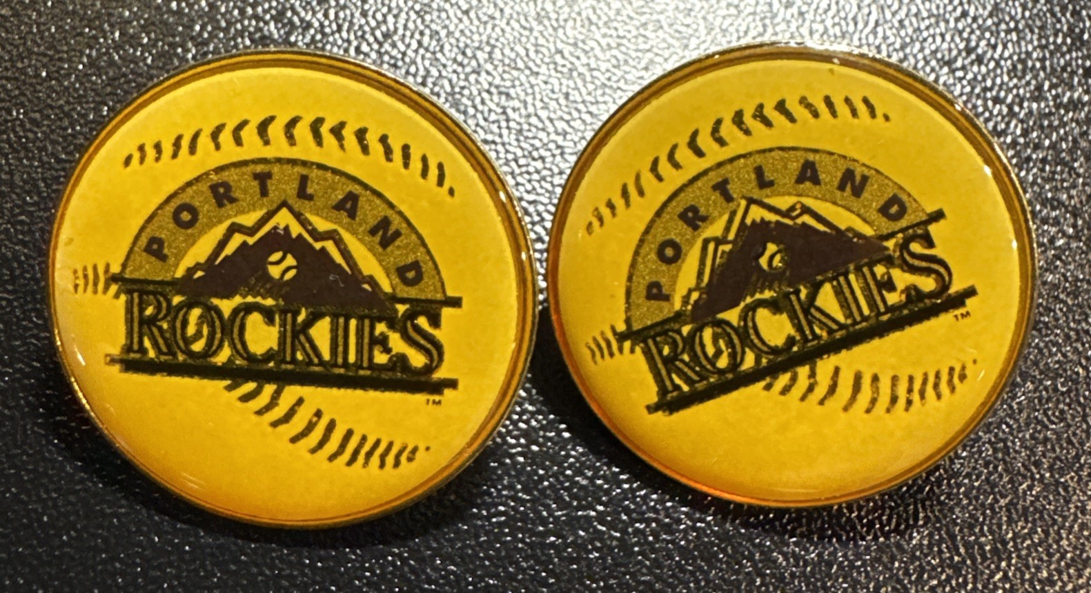 2 Rare Vintage Portland Rockies MiLB Round Yellow Enamel Pins Northwest League