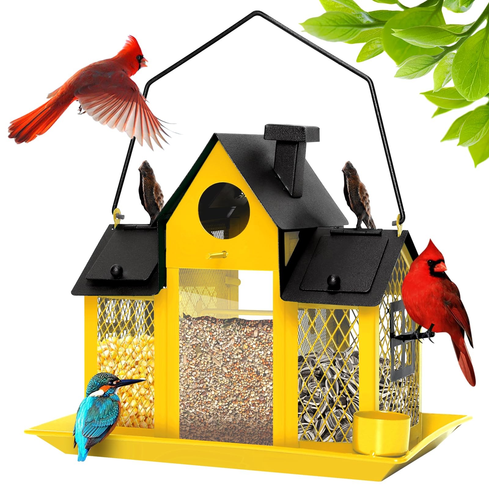 Solar Bird Feeders House for Outdoors Hanging, 7LBS Large Capacity Yellow