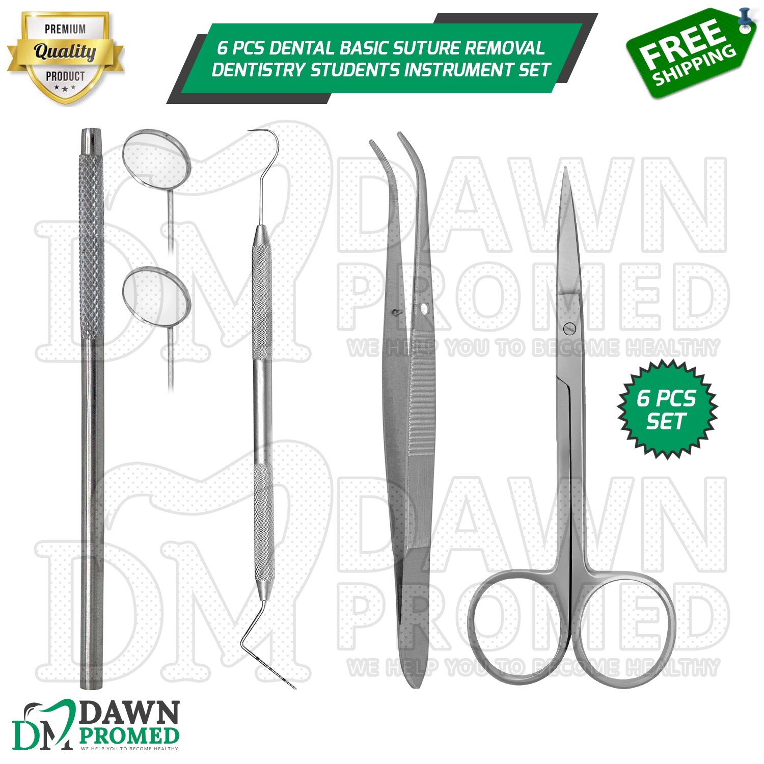 6 Pcs Dental Basic Suture Removal Dentistry Students Instrument Set German Grade